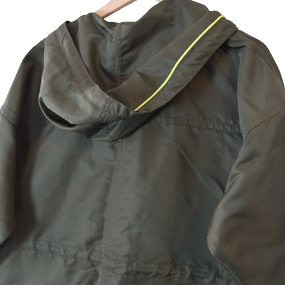 Whistles Olive Green Parka Coat M Hooded Utility Zip Pockets Minimalist Gorpcore - Picture 6 of 11